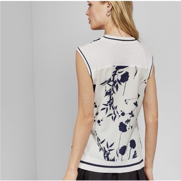Ted Baker Miha Bluebell Floral Ribbed Trim Top. White. Sleeveless. Sz 2 - Picture 14 of 14